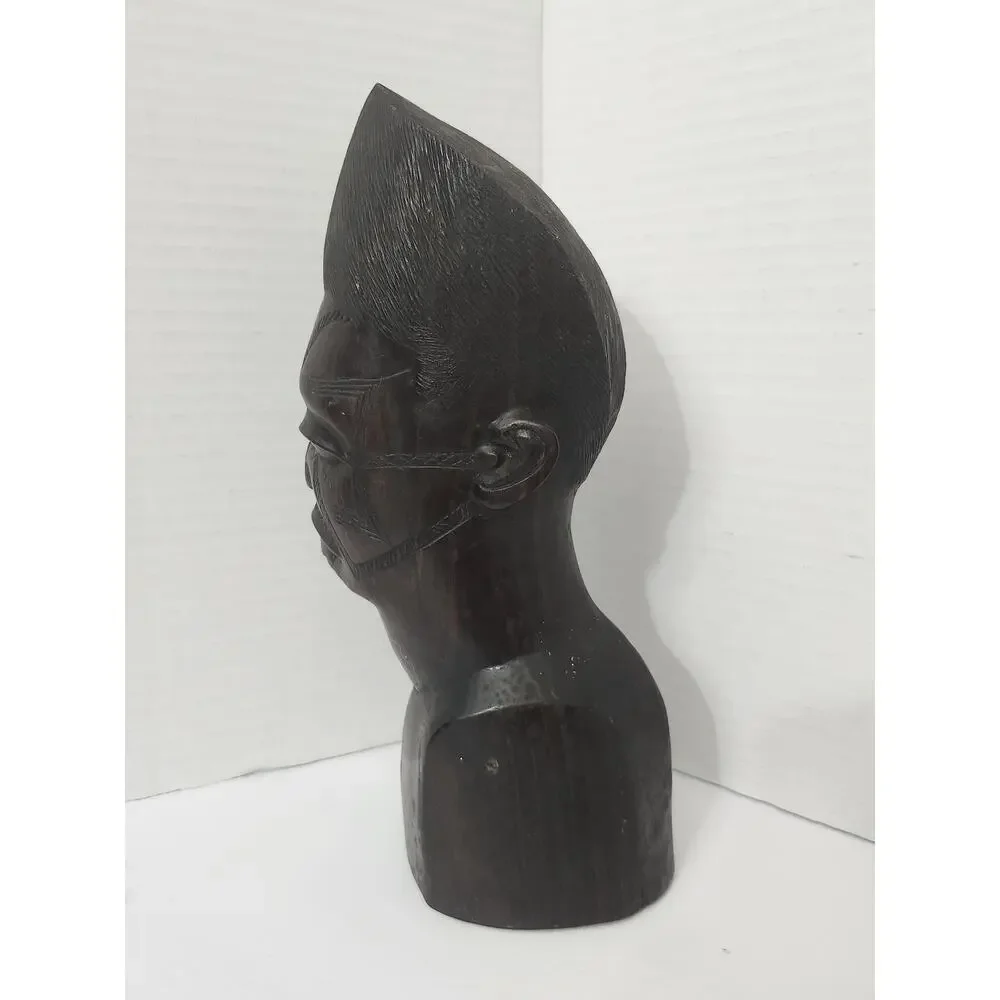 African Makonde Hand Carved Ebony Wood Head Bust Sculpture